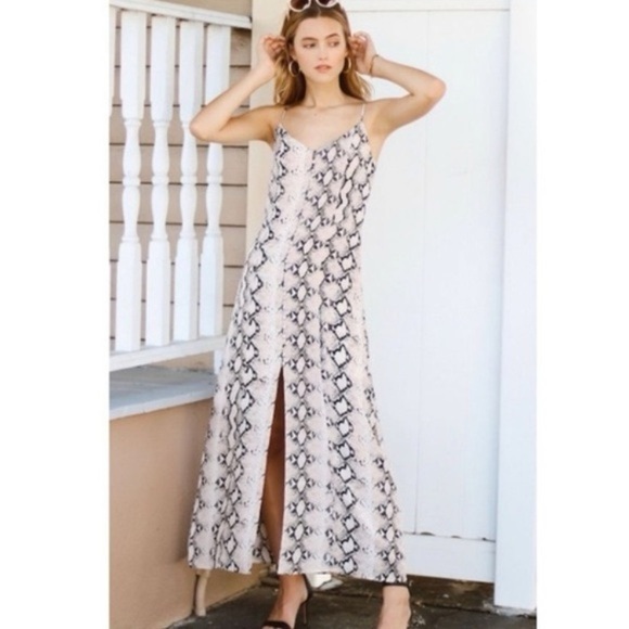 L'AGENCE Romee Silk Maxi Dress - Pink Snake (17) - Picture 1 of 9